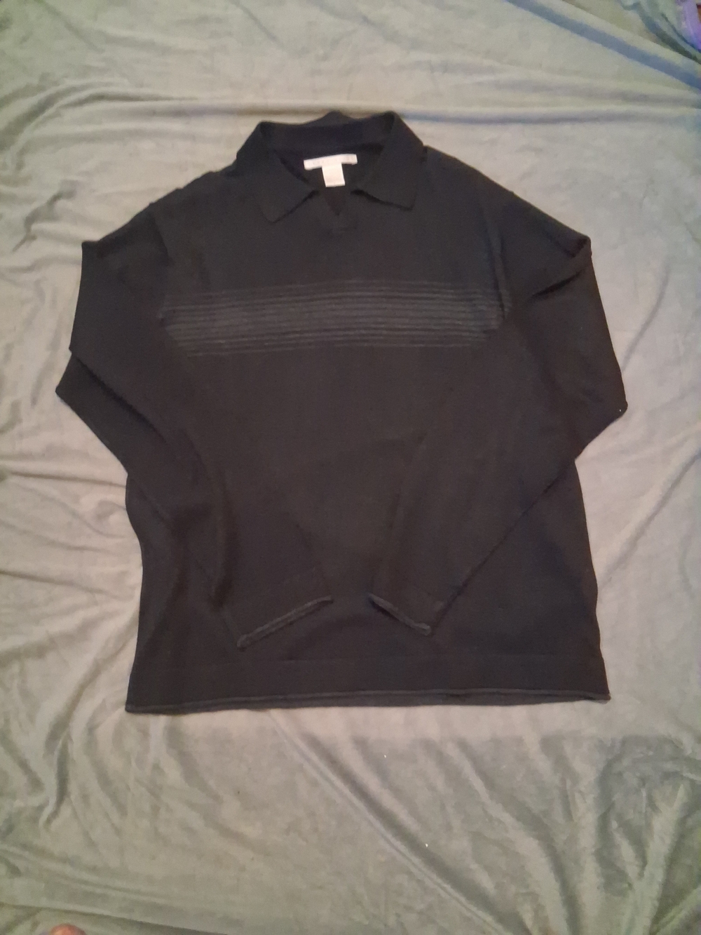 Perry Ellis Silk Wool Blend Men’s  Lightweight Collard Sweater Black Size L